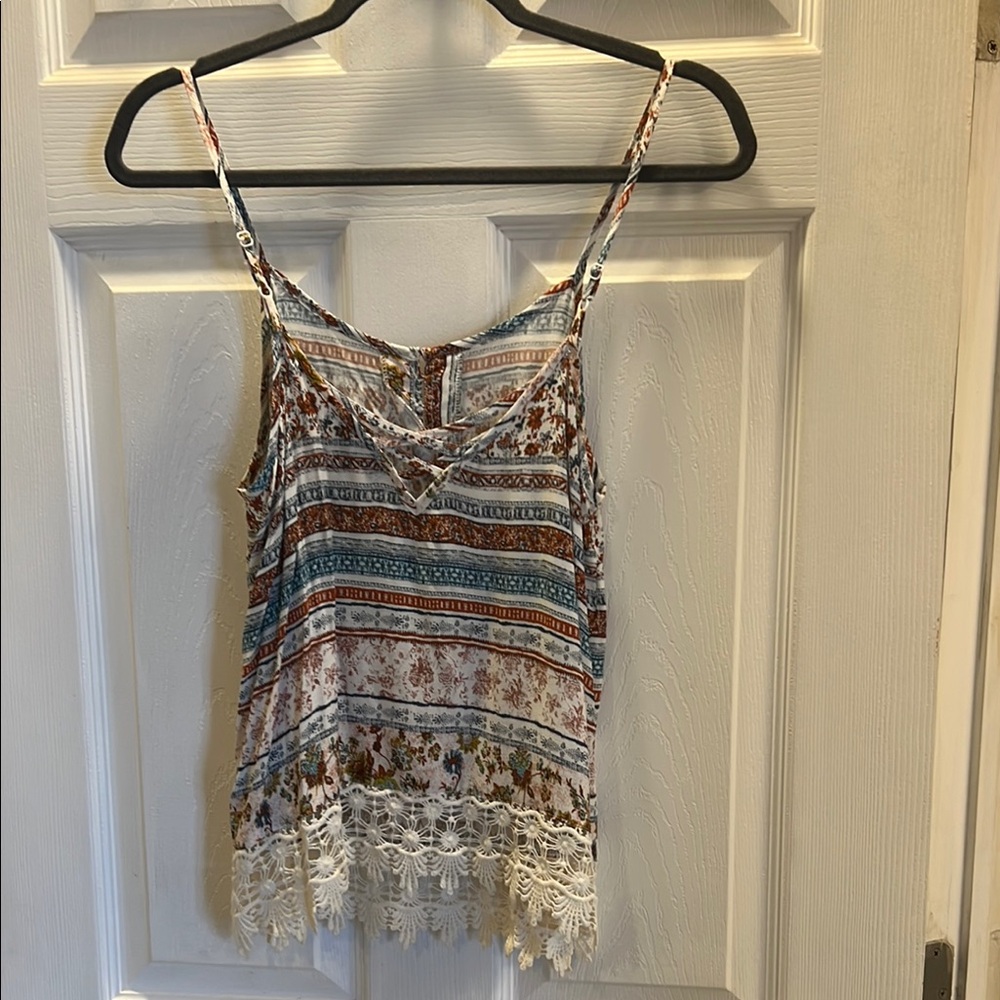 Floral Striped Lace Trim Cami Top